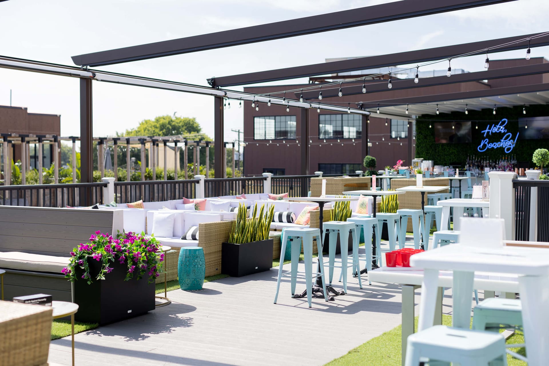 Open-air rooftop lounge at THRōW Social DC