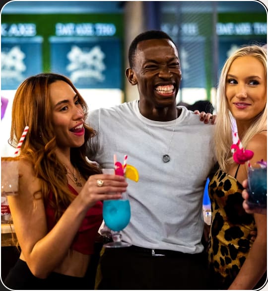 Guests with cocktails on Thursday social night