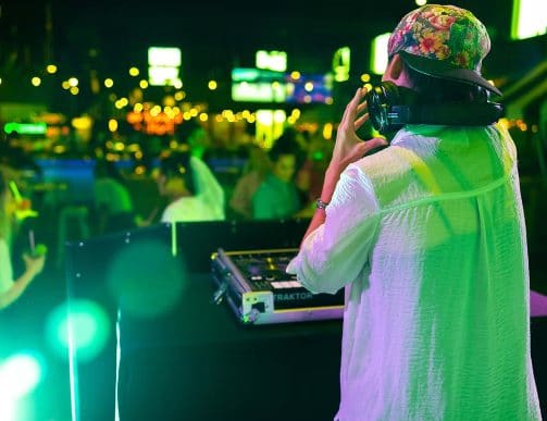 The DJ booth on the main stage