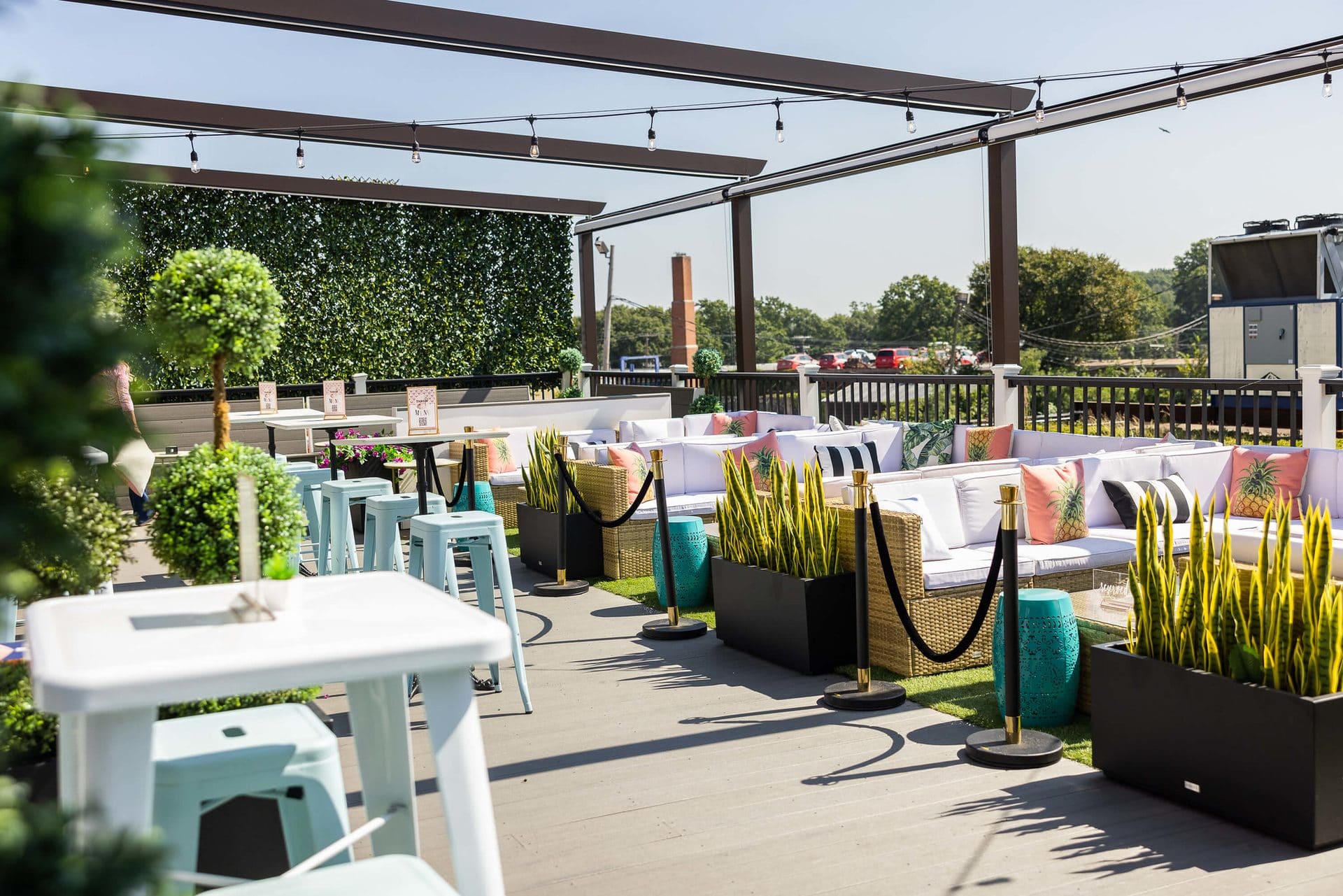 Open-air rooftop lounge at THRōW Social DC