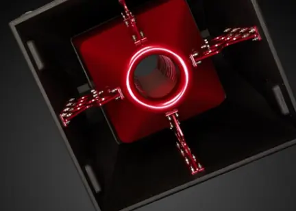 Void Nexus Q kick bin with red bracing, lit from inside